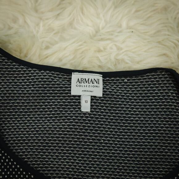 Armani Colleczioni Size 10 Black White Textured Print Crew Short Sleeve Knit Top - Picture 4 of 6